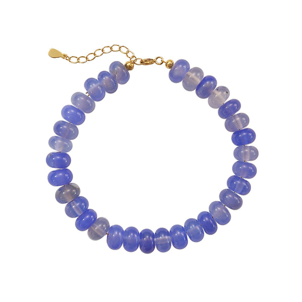 PB0142 925 Sterling Silver Agate Blue Chalcedony Bracelet
