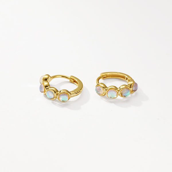 VFE0053 Bezel Set Moonstone Hoop Earrings
