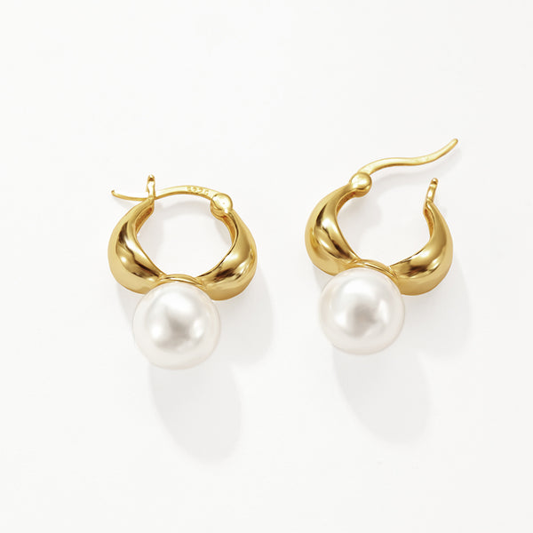 FE3185 Shell Pearl Chunky Hoop Earring