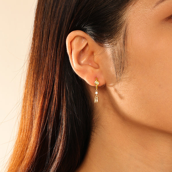 FE2865 925 Sterling Silver Cubic Zircon Dangle Hoop Earrings