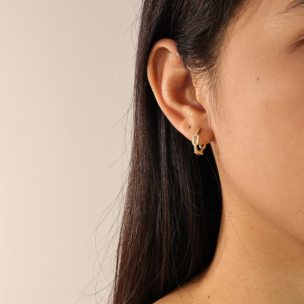 FE2108 925 Sterling Silver Pave Cubic Zirconia Link Chain Hoop Earrings