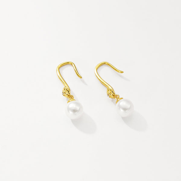 FE2860 925 Sterling Silver Vintage Shell Pearl Drop Hoop Earring