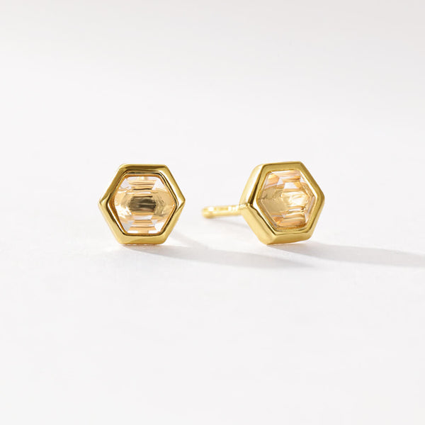VFE0238 Birthstone Hexagon Natural Stone Stud Earrings
