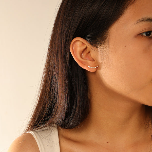 FE2950 925 Sterling Silver Cubic Zirconia Bamboo Stud Earring