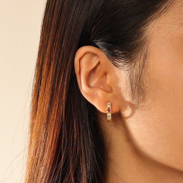 FE2907 925 Sterling Silver Pave Zirconia Hoop Huggie Earrings