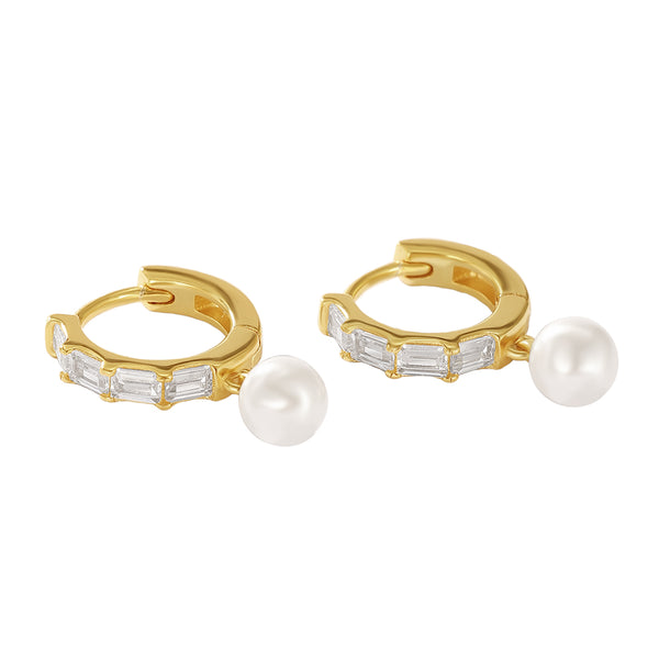 FE1233 Baguette Shell Pearl Dangle Earrings