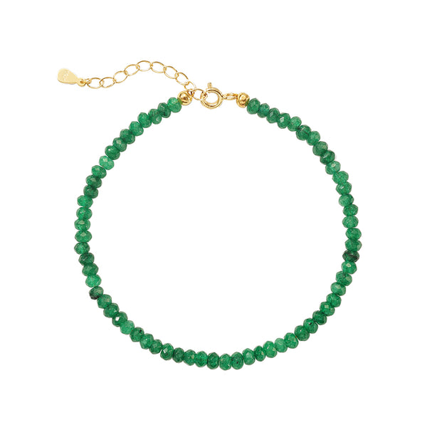 PB0124 925 Sterling Silver Green Jade Beaded Bracelets