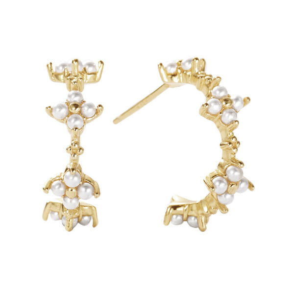 VFX0295 Four Flower Shell Pearl Hoop Earrings