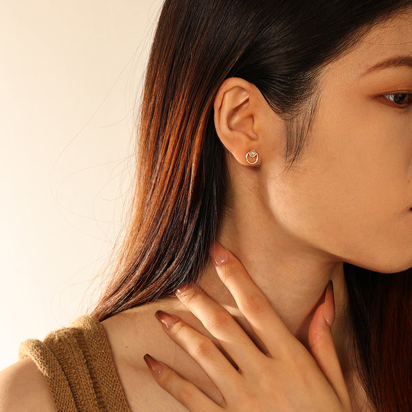 FE2888 925 Sterling Silver Pearl Geometry Stud Earrings