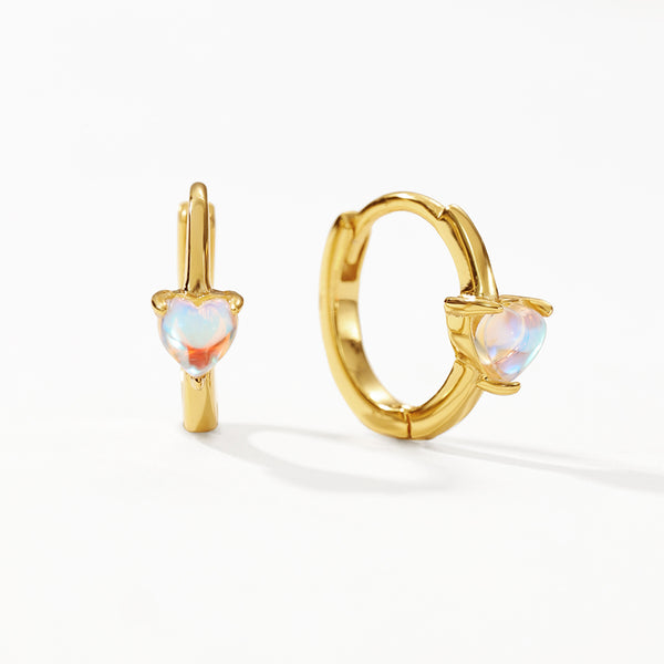 VFE0098 Heart Moonstone Hoops Huggie Earring