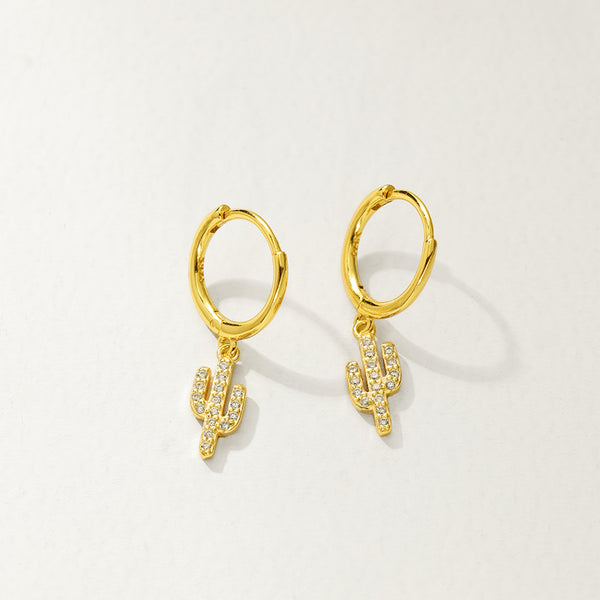 FE2812 925 Sterling Silver Pave Cubic Zirconia Cactus Dangle Earrings