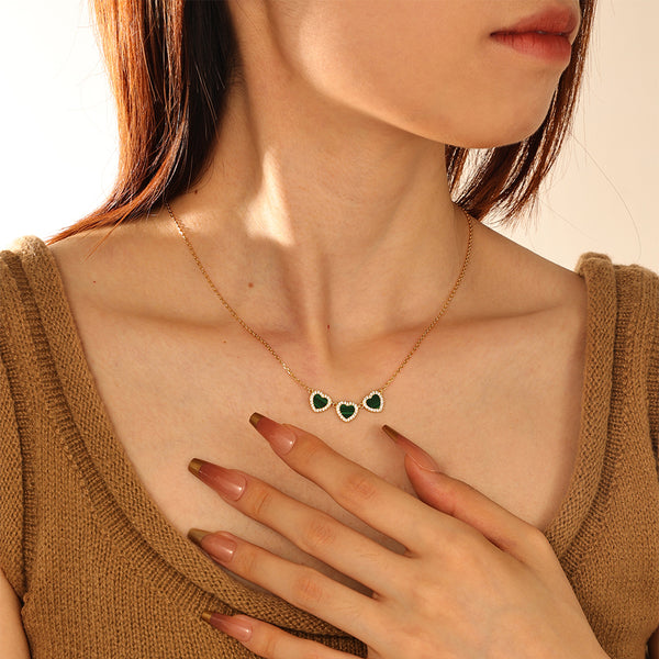 VFX0082 Triple Malachite Heart Neckalce