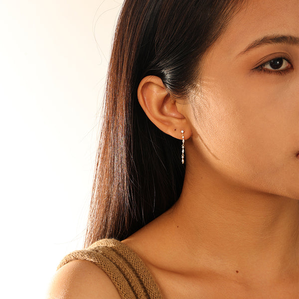 FE2844 925 Sterling Silver Marquise Cubic Zirconia Long Chain Stud Earring