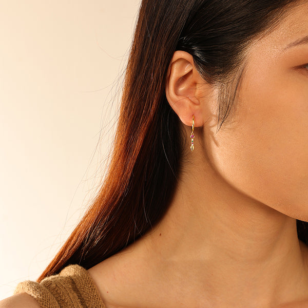 FE2904 925 Sterling Silver CZ Arrow Dangle Hoop Earrings