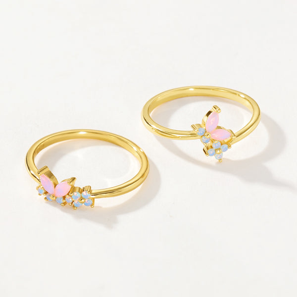 VFJ0147 Milky Opal Pink Nano Butterfly Flower Ring