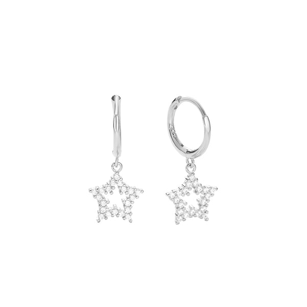 FE2818 925 Sterling Silver Cubic Zirconia Pentacle Dangle Earrings