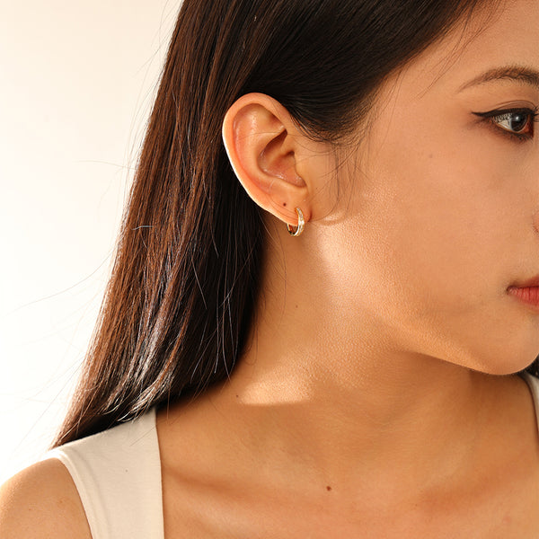 FE2936 925 Sterling Silver Simple CZ Hoop Earring