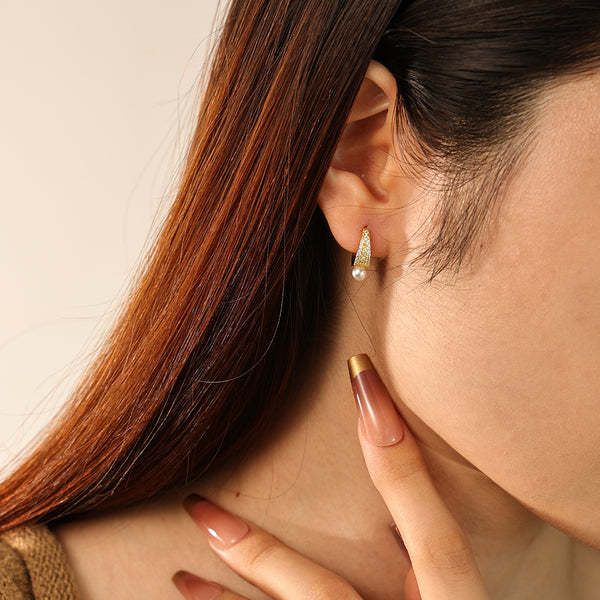 FE2806 925 Sterling Silver Shell Pearl Hoop Earrings