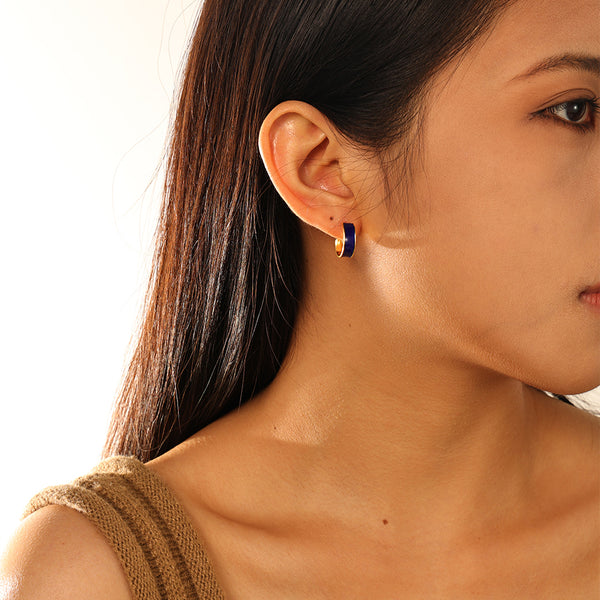 FE2887 925 Sterling Silver Blue Enamel Hoop Earrings