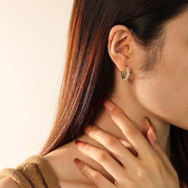 FE2828 925 Sterling Silver Cubic Zirconia Chunky Hoop Earring