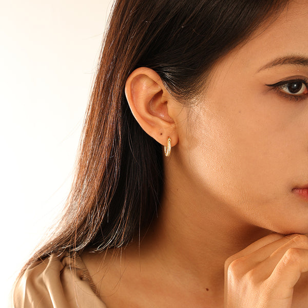 FE2937 925 Sterling Silver Full CZ Hoop Earring