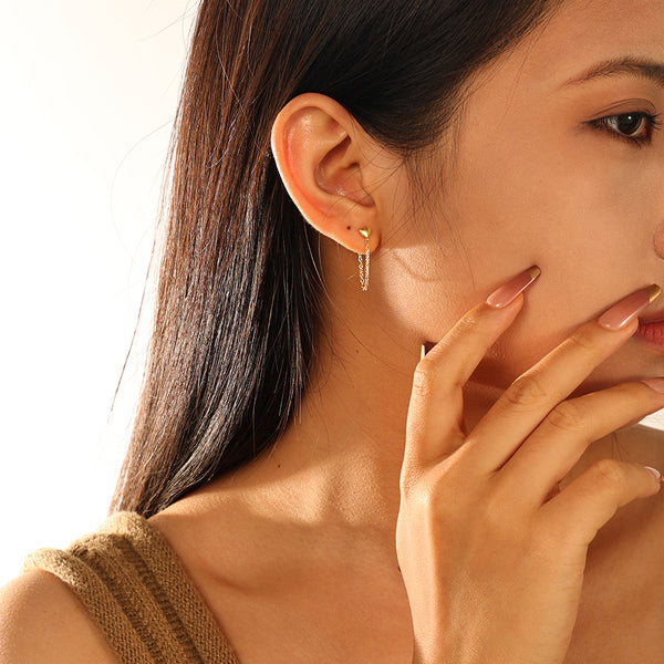 FE2760 925 Sterling Silver Heart Stud Chain Earring