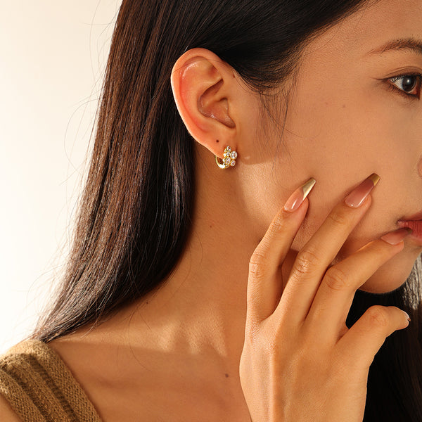 VFE0054 Cluster Bezel CZ Hoop Earrings