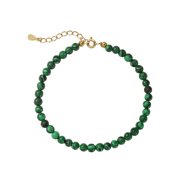 PB0121 925 Sterling Silver Malachite Charm Beaded Bracelets