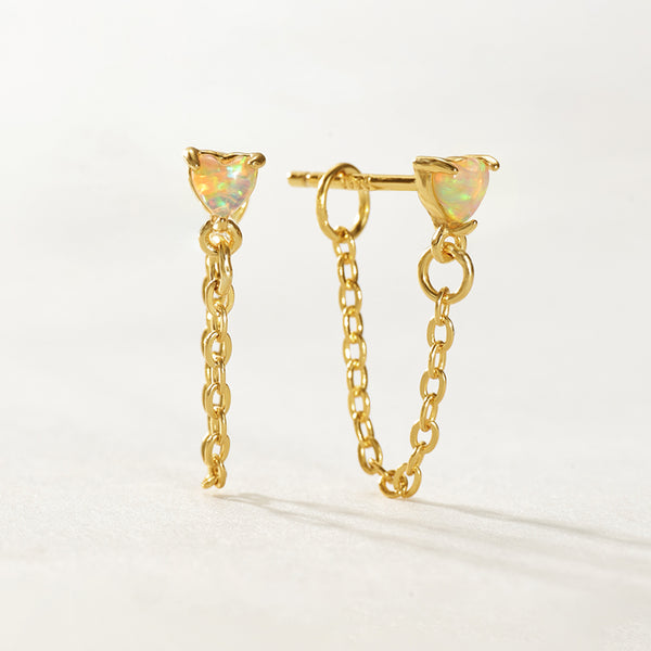 VFE0275 Heart Opal Chain Stud Earrings