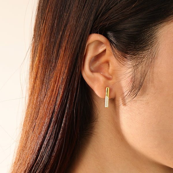 FE2849 925 Sterling Silver Cubic Zirconia Bar Stud Earring