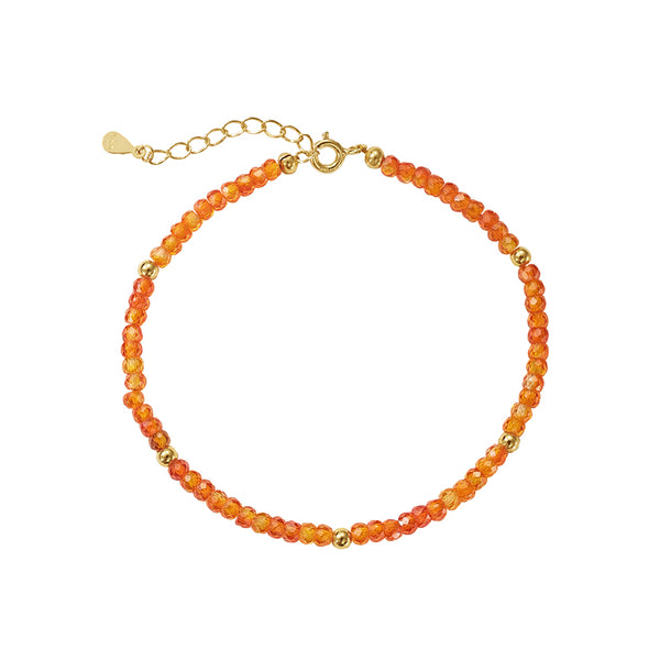 PB0158 925 Sterling Silver Orangle Cubic Zirconia Charm Beaded Bracelets