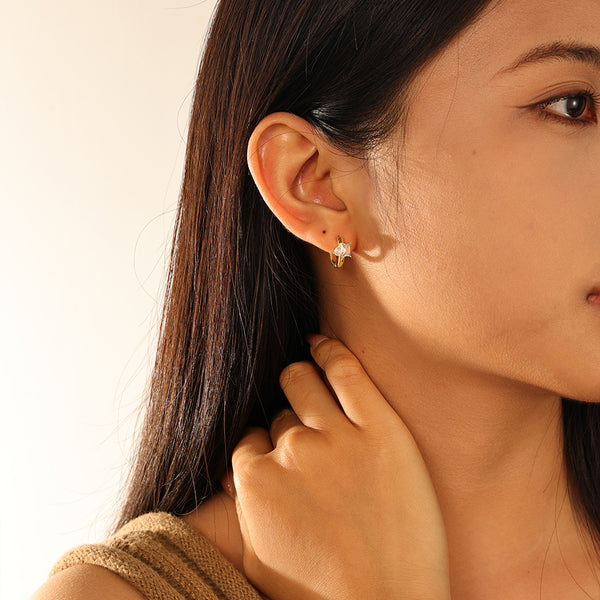 VFE0055 Baguette Cut & Pear Cut Zirconia Hoop Earrings