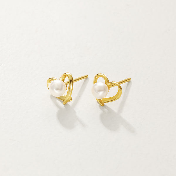 FE2913 925 Sterling Silver Pearl Heart Mini Stud Earring
