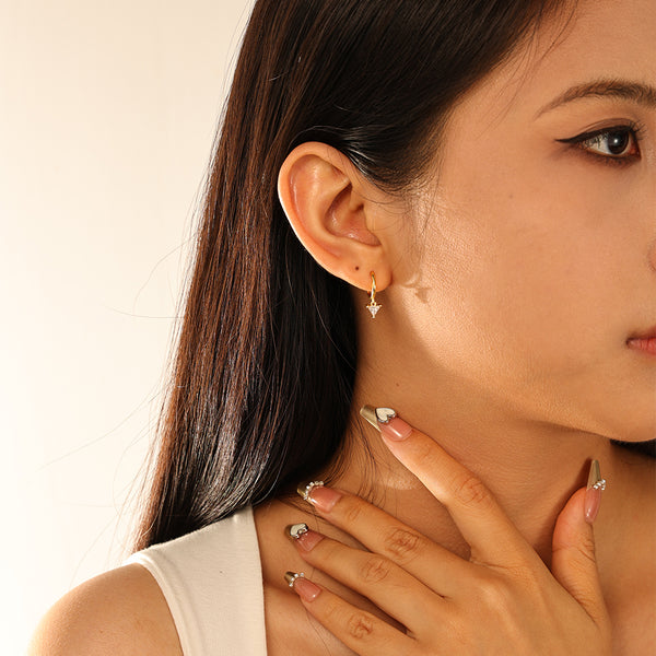 FE2964 925 Sterling Silver Triangle Zirconia Dangle Hoop Earrings