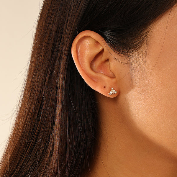 FE2929 925 Sterling Silver Crown Thread Piercing Stud Earrings