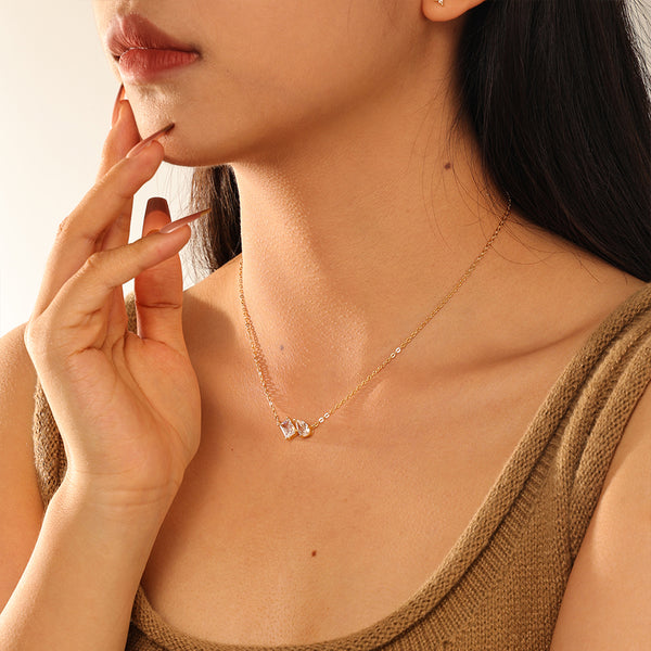 VFX0065 Pear Cut & Rectangle Cut Zirconia Pendant Necklace