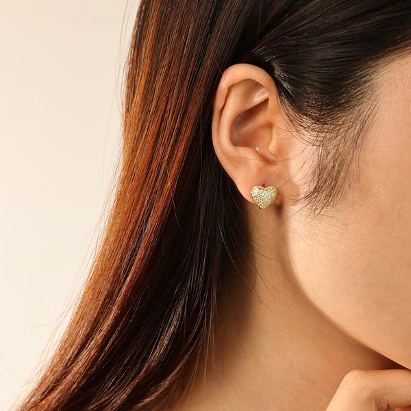 FE2734 925 Sterling Silver Pave Cubic Zirconia Heart Hoop Earrings