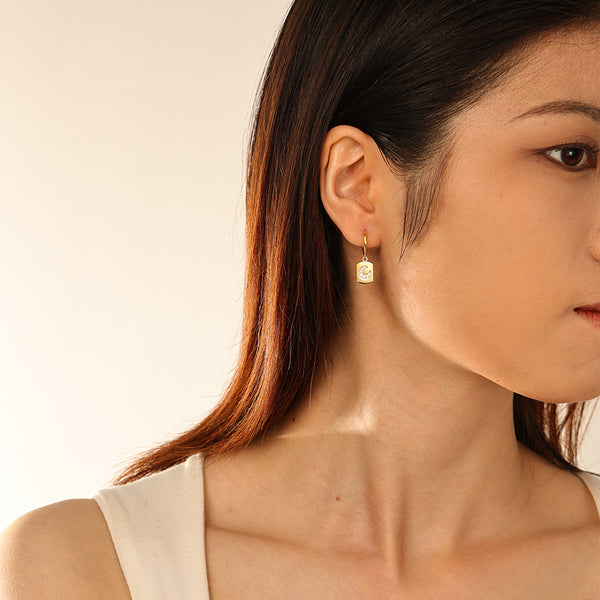 FE2955 925 Sterling Silver Square Plate CZ Moon Dangle Earring