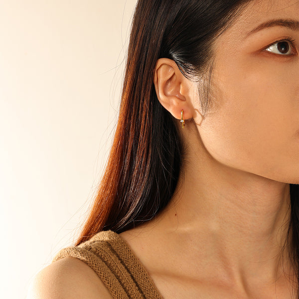 FE2881 925 Sterling Silver Bamboo Diamond Hoop Earrings