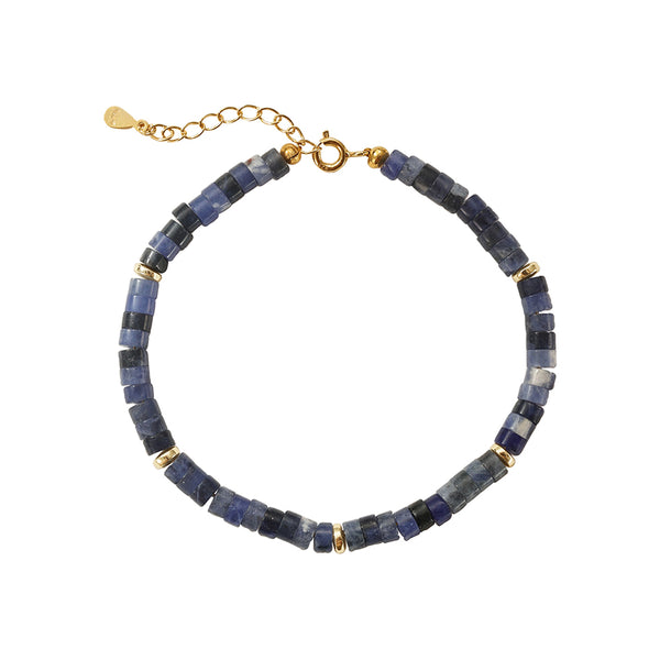 PB0155 925 Sterling Silver Blue Natural Stone Charm Beads Bracelet