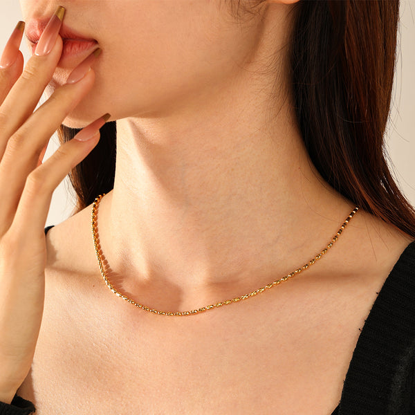 FX1287 925 Sterling Silver Gold Beaded Women Chain Necklaces