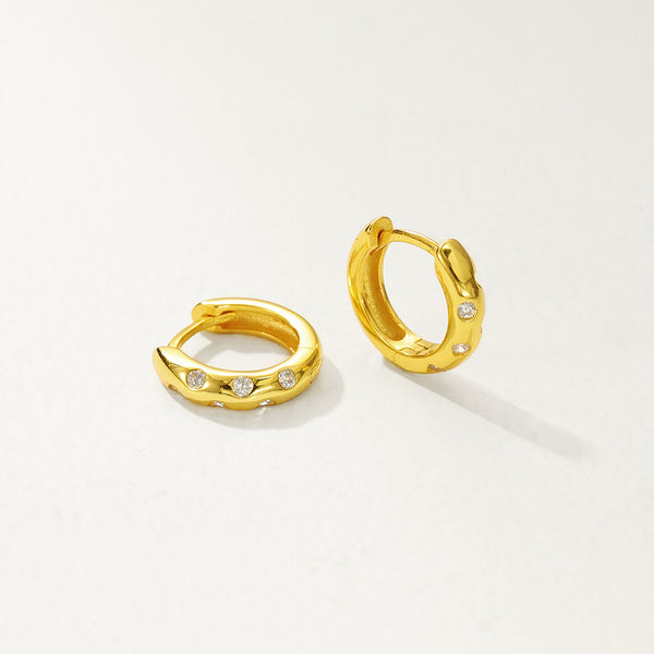 FE2878 925 Sterling Silver Inlaid Diamond Hoop Earrings