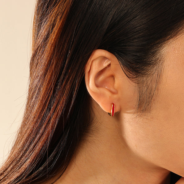 FE2889 925 Sterling Silver Red Enamel Square Hoop Earrings