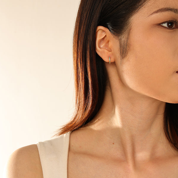 FE2930_6mm/8mm/11mm 925 Sterling Silver Round Bezel Blue Turquoise Hoop Earring