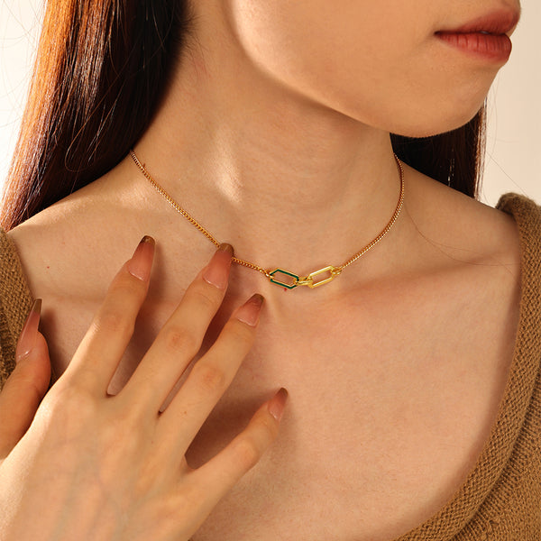 FX1184 925 Sterling Silver Double Buckle Necklace