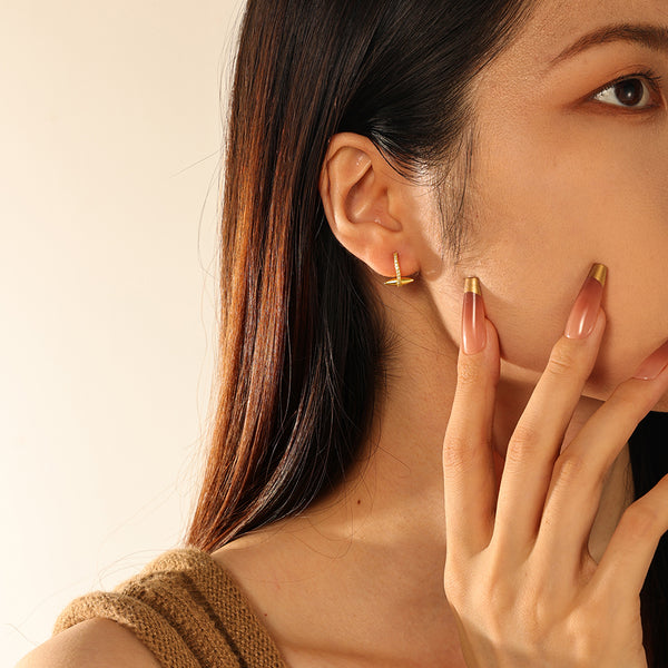 FE2870 925 Sterling Silver CZ Olive Hoop Earrings