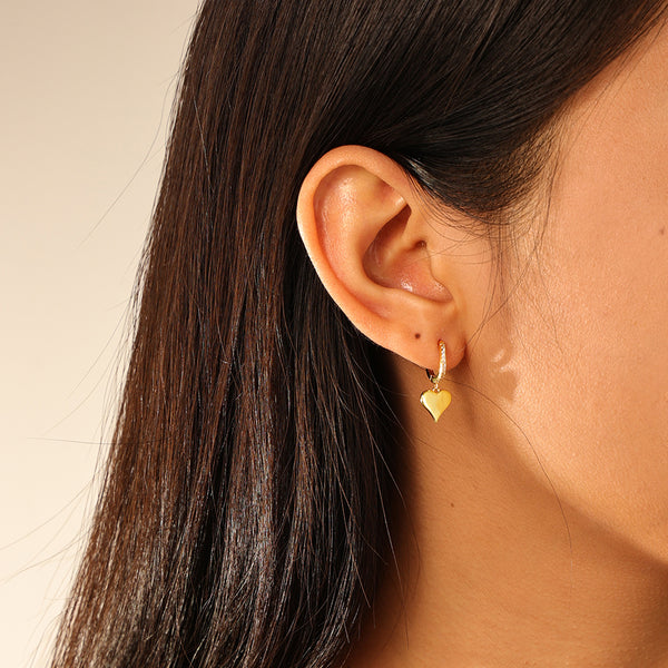 FE2873 925 Sterling Silver Polished Heart Dangle Hoop Eaarings