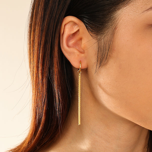 FE2956 925 Sterling Silver Long Tassel Hoop Earrings