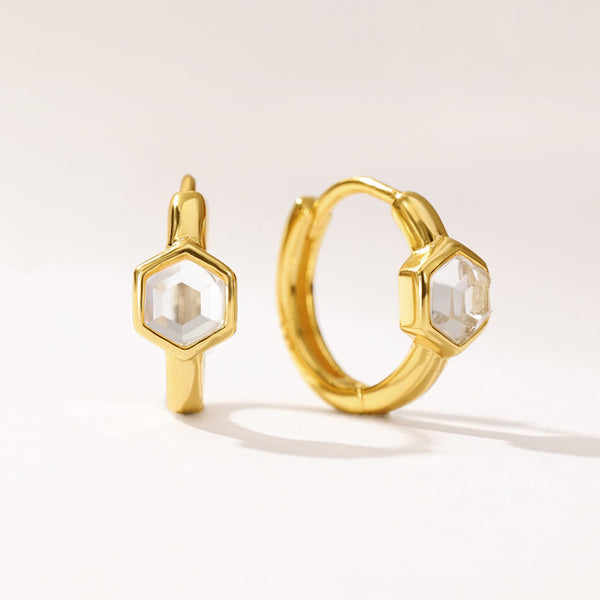 VFE0240 Birthstone Hexagon Huggie Hoop Earring