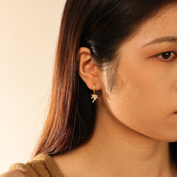 FE2720 925 Sterling Silver Cubic Zirconia Coconut Tree Dangle Hoop Earrings